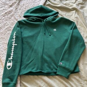 Champion Forest Green Cropped Pullover Hoodie L